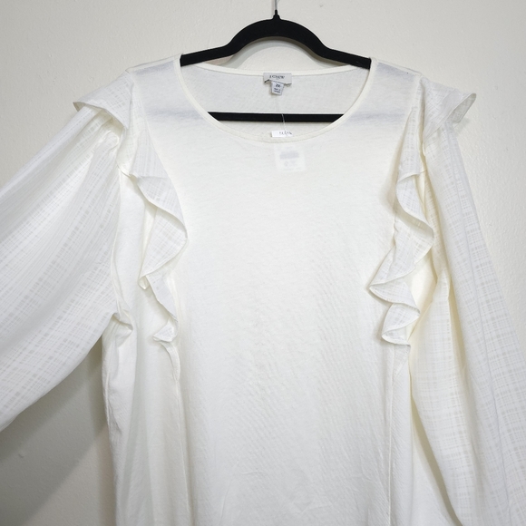 NWT J.Crew Ruffle-Shoulder Top NWT 2X Ivory Plaid Jacquard Bubble Sleeves - Picture 4 of 10